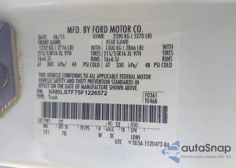 2015 Ford Transit Connect Xlt z USA, uszkodzony, nr VIN NM0LS7F75F1226572